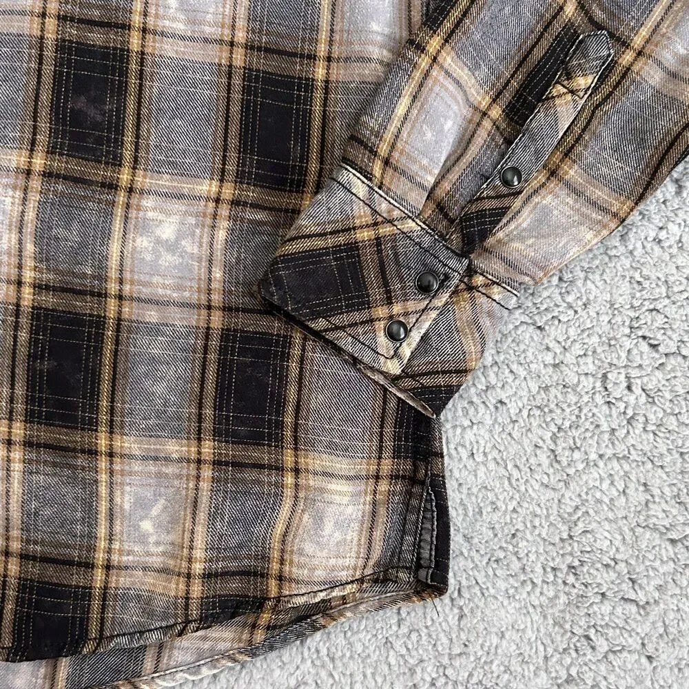 BKE Vintage Shirt Mens Large Brown Plaid Snap Yoke Spread Collar Point Pockets - Picture 7 of 14